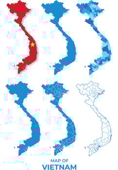 Vietnam Maps in different style political map flag outline illustration set vector