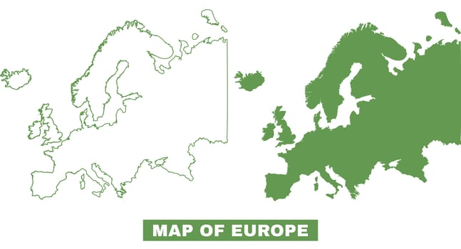 Simple Europe Outline flat map style illustration set vector