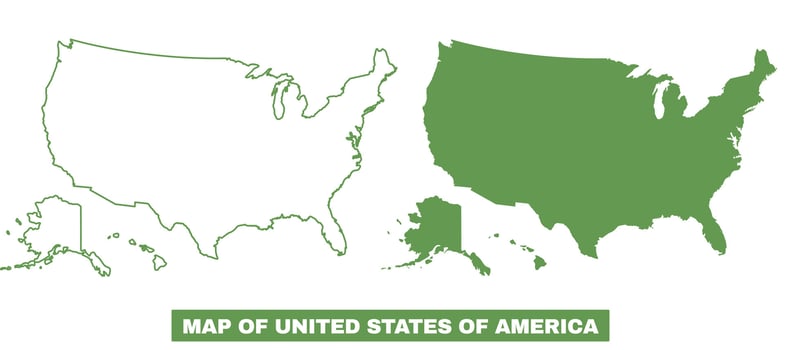 Simple United States Of America Outline flat map style illustration set vector