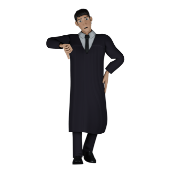 3D Judicial Judge Male. A male judge is seen standing while raising his right arm while giving a thumbs up, while his left hand is on his waist. Professional png