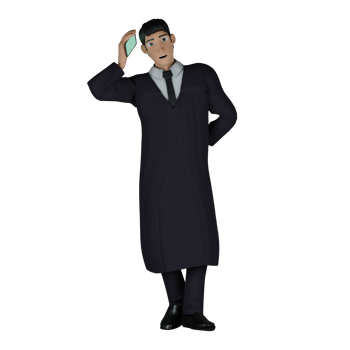 Judge in 3D. A male judge who appears to be leaning and his right hand is holding a telephone, while his left hand is hidden behind his body. Male Professional png