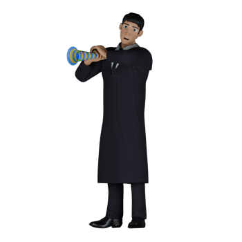 of Professional Male Judge. A male judge who is holding a trumpet or other wind instrument with both his hands, as if he is going to blow and play it. Judicial png