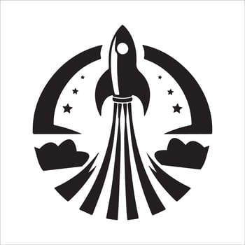 Black and White Space Rocket Silhouette icon on White Background vector