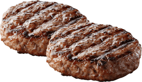 Freshly grilled hamburger patties ready to serve. png