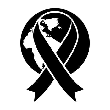 Black awareness ribbon with world map vector