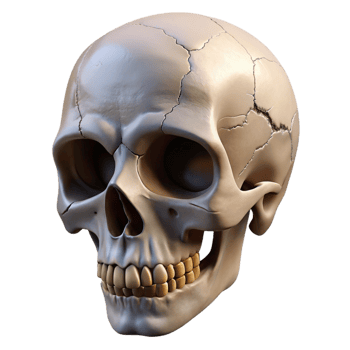 realistic human skull with cracks and hollow eye sockets png