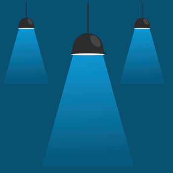 Three lights hanging from the ceiling in a blue background vector