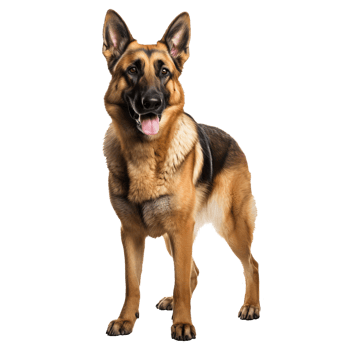 German shepherd standing side view, full body visible, on transparent background, depicting the breed s stature and features. png
