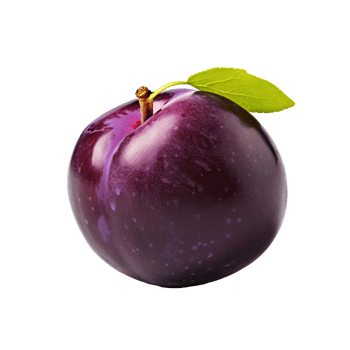 Purple plum fruit with a complete, uncut appearance, vividly rendered against a clear, transparent backdrop. png