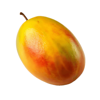 A vibrant, full-body mango illustration with a detailed texture, cast on a seamless transparent background. png