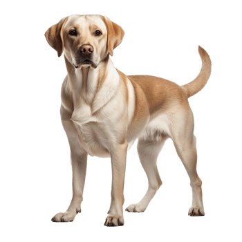 A full-body image of a Labrador Retriever dog standing alert on a transparent background, showcasing its friendly and loyal demeanor. png