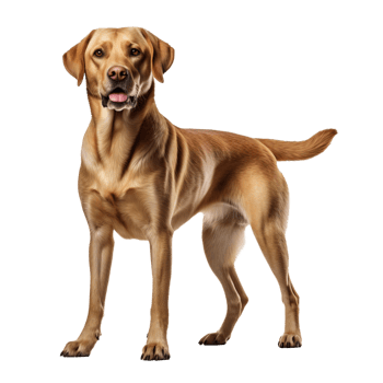 A full body image of a Labrador Retriever, standing poised, displayed against a transparent background for clear visibility. png