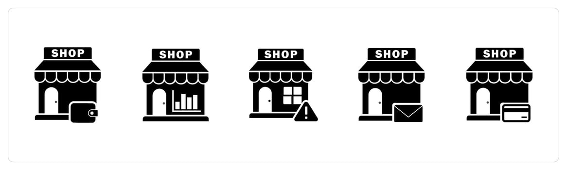 A set of 5 business icons as shopping store, revenue store, store maintenance vector