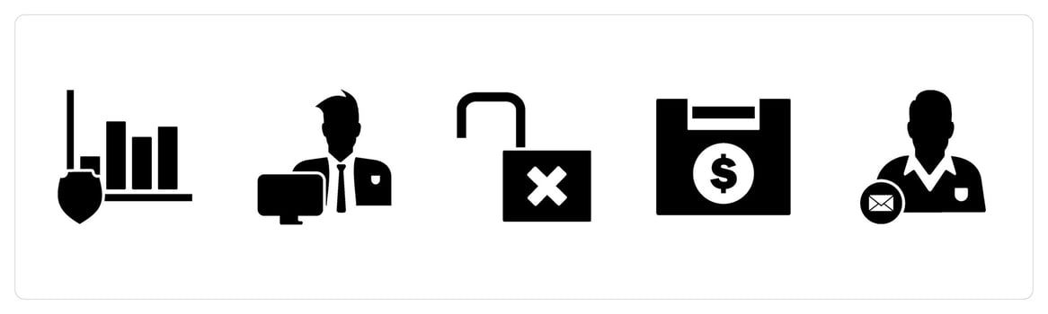 A set of 5 business icons as graph security, office work, lock vector