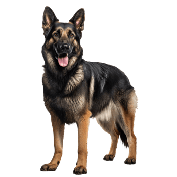 A full-body image of a German Shepherd dog displayed against a transparent background, showcasing its poised stance and features. png