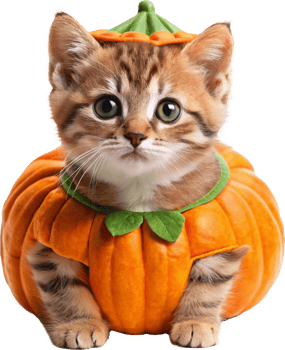 kitten wearing pumpkin costume, halloween time png