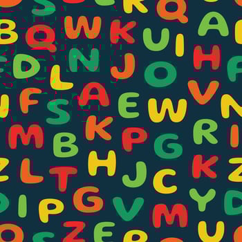 seamless pattern of colorful alphabet letters on a dark background, suitable for children's pattern design needs, for print, fashion, surfaces, wrapping paper, covers and others vector