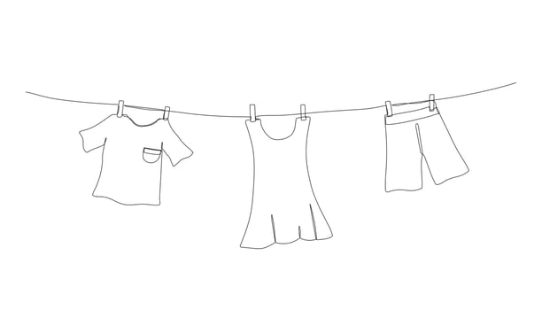 One line drawing of laundry hang on clothesline. vector