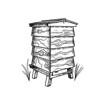 Hand drawn wooden beehive. illustration vector