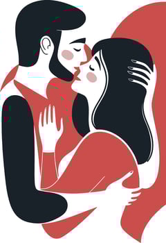 T-shirt A Kiss and a Heart, Love Illustrated Simply. vector