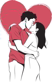 T-shirt A Red Heart and Loving Kiss, A Minimalist Romance. vector