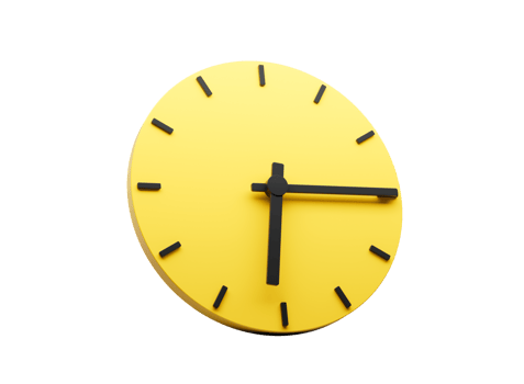 3d Simple Yellow Round Wall Clock Six Fifteen Quarter Past Six 3d illustration png