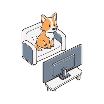 Illustration of cute dog sitting on the sofa and watching tv vector