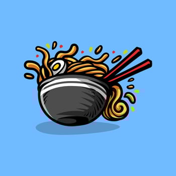 Colorful ramen bowl noodle line art sketch classic vintage design illustration vector