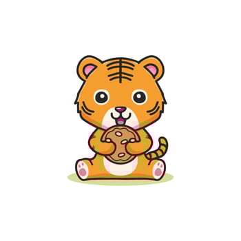 Simple illustration of cute tiger eating a cookie vector