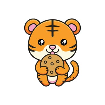 Simple illustration of cute tiger eating a cookie vector