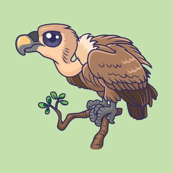 Cute vulture animal cartoon character Illustration. vector