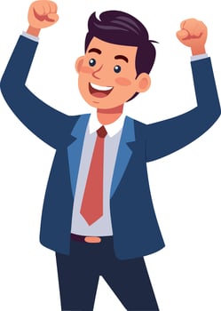 A man in a suit and tie is smiling and raising his arms in the air vector