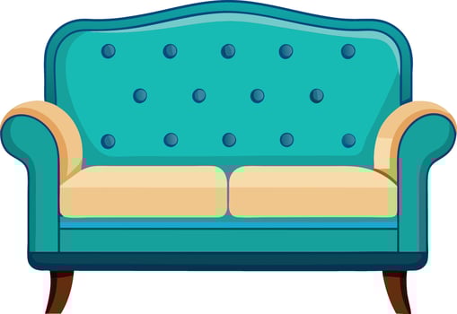 A blue and yellow sofa with white cushions vector