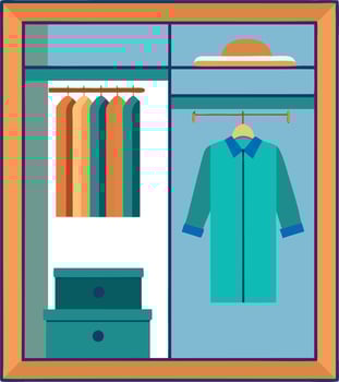 A closet with clothes hanging on the racks vector