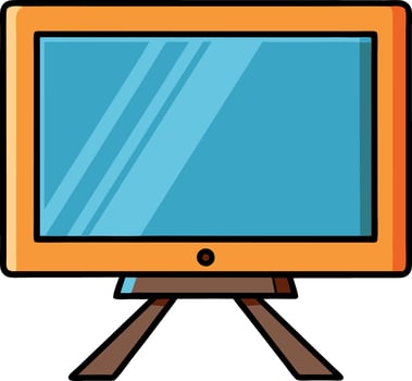A cartoon drawing of a television with a blue screen vector