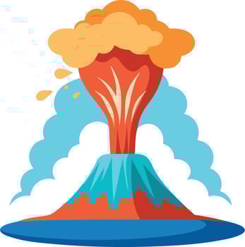 A volcano erupts with a lot of lava and steam vector
