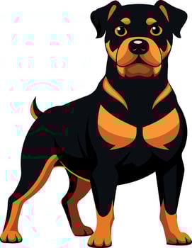 A black and orange dog stands in front of a white background vector