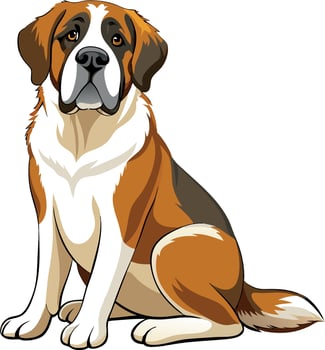 A brown and white dog is sitting on a white background vector