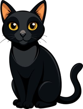 A black cat with yellow eyes is sitting on a white background vector