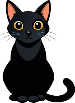 A black cat with blue eyes is sitting on a white background vector