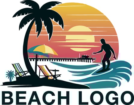 Beach Surfing wave logo design, beach logo, surf logo, ocean, tourism, sun, plam tree vector