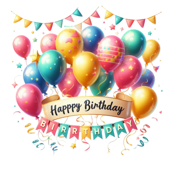 Birthday Greeting with Balloons and Confetti Happy Birthday png