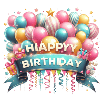 Colorful Balloon Arrangement and Happy Birthday Message png
