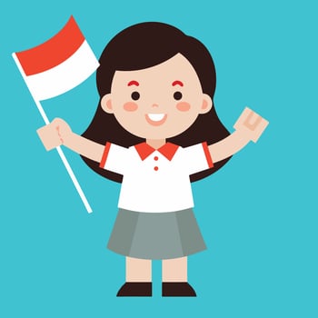 A cartoon girl holding a flag with indonesia vector