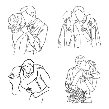 Design of couple silhouette in love, hugs, and kisses. vector