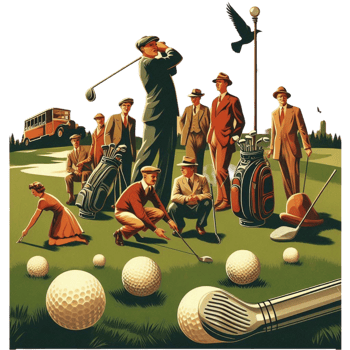 Group of Men Playing Golf in Suits and Ties png