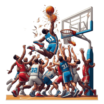 Basketball Player in Mid-Air About to Dunk the Ball png