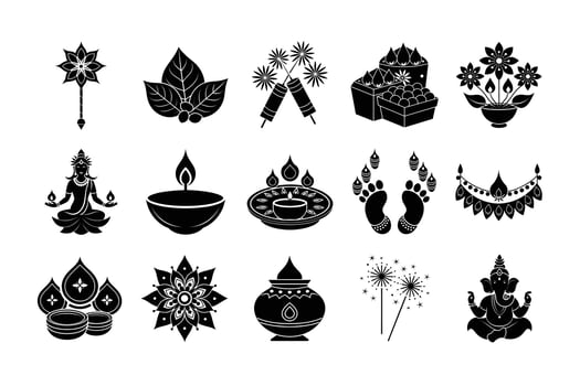 Diwali silhouette icon bundle vector