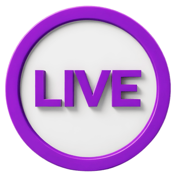 The image shows the word LIVE in purple 3D letters inside a purple circle against a transparent background. png