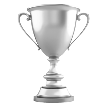 A shiny silver trophy cup displayed on a website with a notification badge png